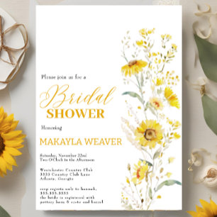 Rustic Sunflower Boho Floral Country Bridal Shower Invitation