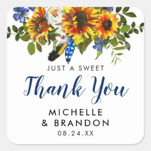 Rustic Sunflower Boho Thank You Wedding Favour Square Sticker