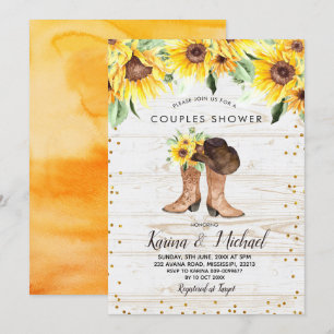 Rustic Sunflower Boots Couples Shower Invitation