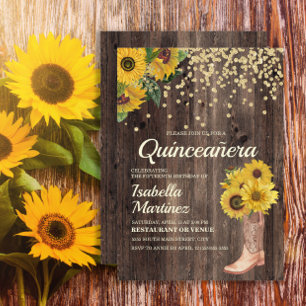 Rustic Sunflower Boots Glitter Quinceañera 15th Invitation
