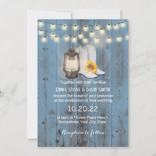 Rustic Sunflower Boots & Lantern Western Wedding Invitation