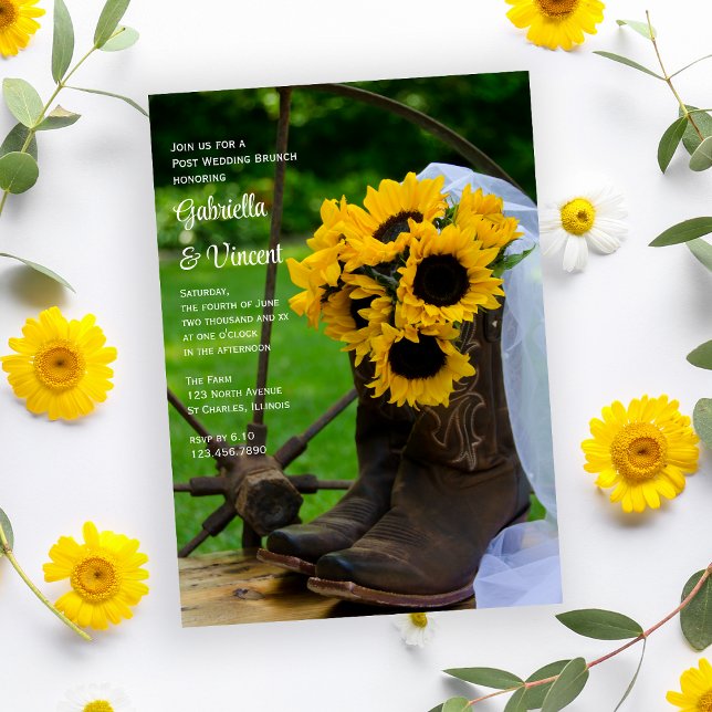 Rustic Sunflower Boots Western Post Wedding Brunch Invitation (Creator Uploaded)
