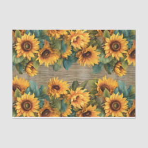 Rustic Sunflower Border on Wood Decoupage Tissue Paper