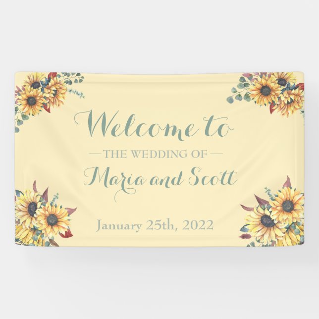 Rustic Sunflower Botanical Wedding Banner (Horizontal)