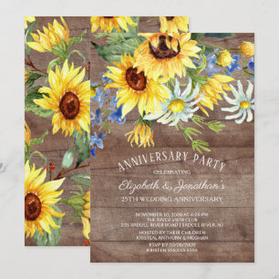 Rustic Sunflower Bouquet 25th Anniversary Party Invitation