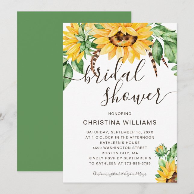 Rustic Sunflower Bouquet Bridal Shower Invitation (Front/Back)