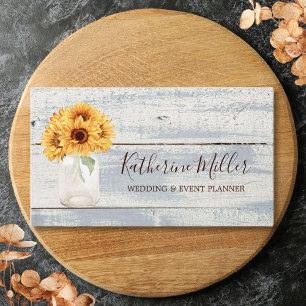 Rustic Sunflower Bouquet Mason Jar  Business Card