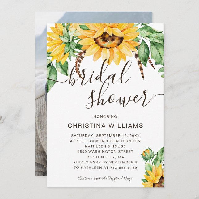 Rustic Sunflower Bouquet Photo Bridal Shower Invitation (Front/Back)