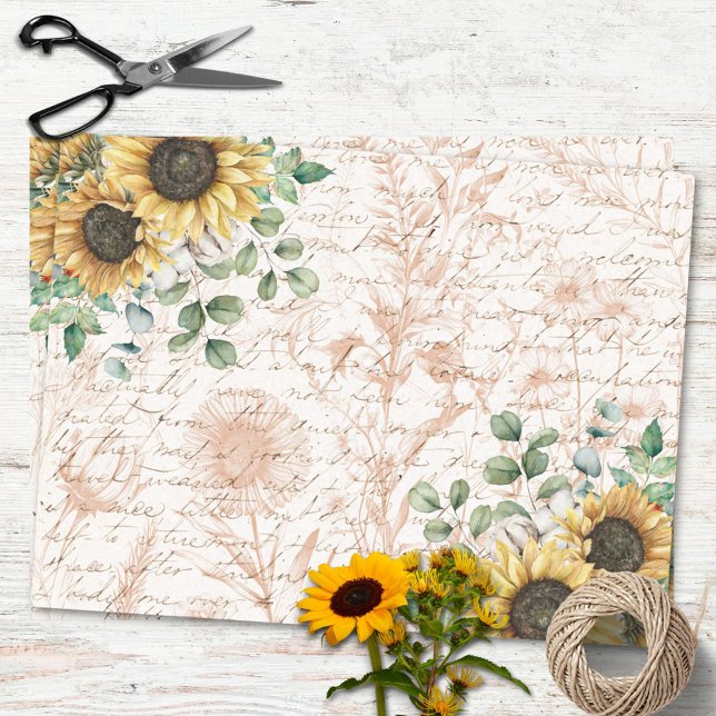 Rustic Sunflower Bouquet Vintage Letter Decoupage Tissue Paper (In situ dining table)