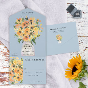 Rustic Sunflower Bouquet Watercolor All In One Inv Invitation