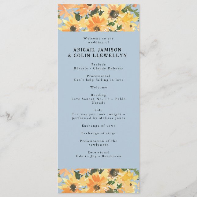 Rustic Sunflower Bouquet Watercolor Programme (Front)