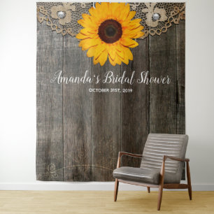 Rustic Sunflower Bridal Party Photo Booth Backdrop Tapestry