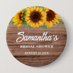 Rustic Sunflower Bridal Shower  10 Cm Round Badge