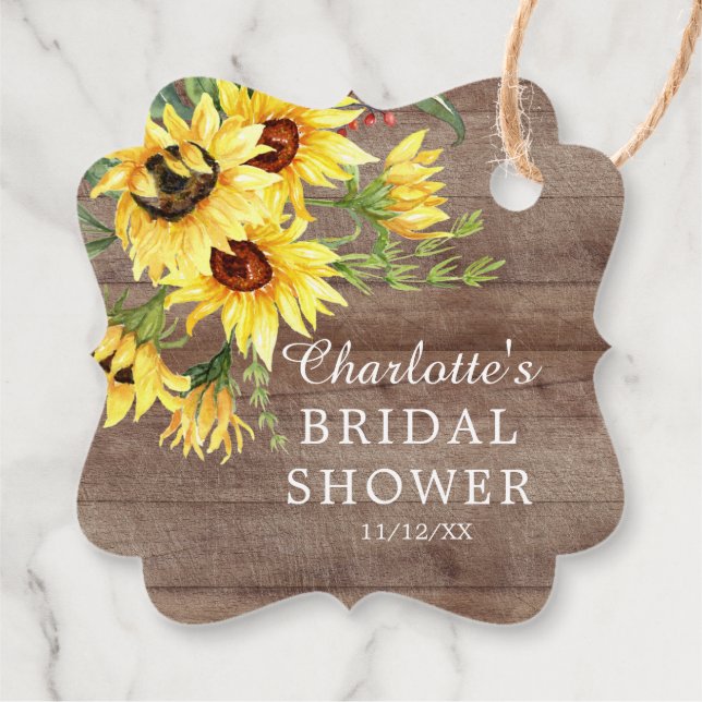 Rustic Sunflower Bridal Shower Favour Gift Tag (Back)