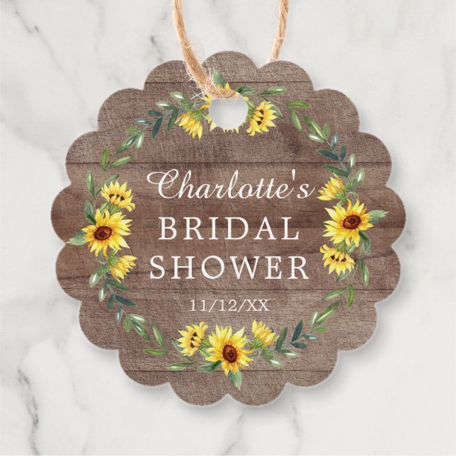 Rustic Sunflower Bridal Shower Favour Gift Tag (Back)