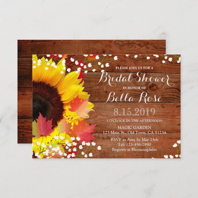 Rustic Sunflower Bridal Shower Invitation (Front/Back)