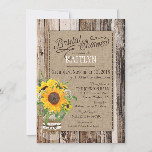 Rustic Sunflower Bridal Shower Invitation (Front)