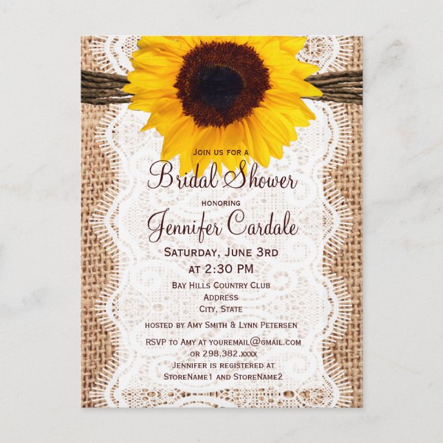 Rustic Sunflower Bridal Shower Invitation Postcard (Front)