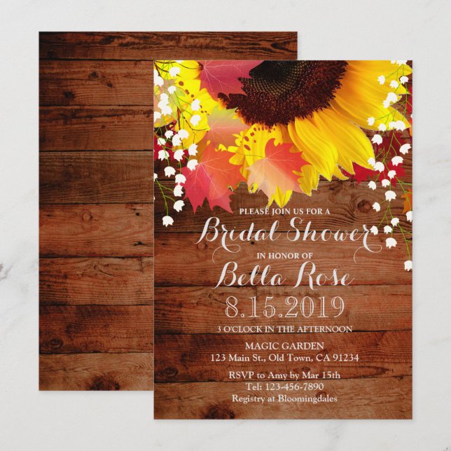 Rustic Sunflower Bridal Shower Invitations (Front/Back)