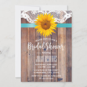 Rustic Sunflower Bridal Shower Laced Barn Wood #2 Invitation