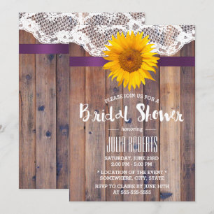 Rustic Sunflower Bridal Shower Laced Barn Wood Invitation