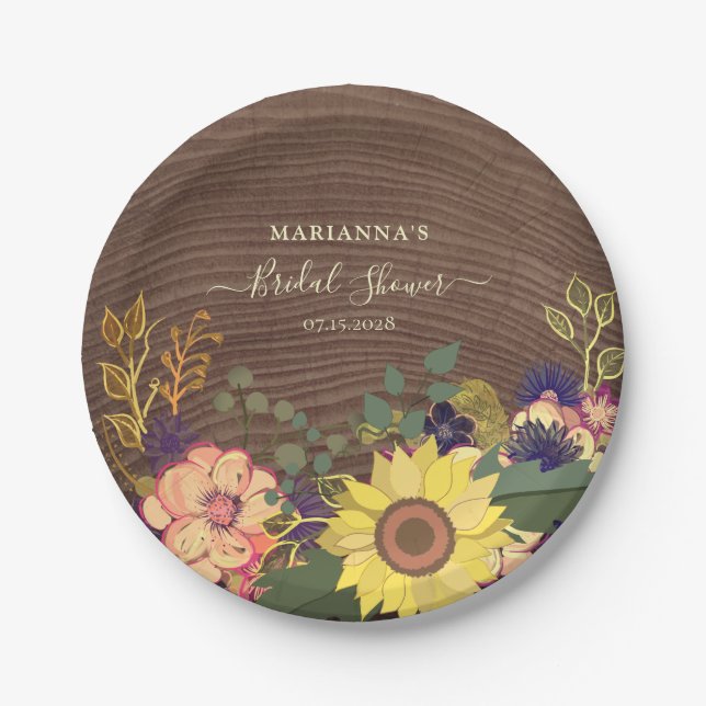 Rustic Sunflower Bridal Shower  Paper Plate (Front)