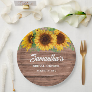 Rustic Sunflower Bridal Shower Paper Plate