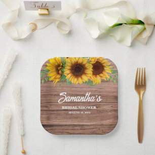 Rustic Sunflower Bridal Shower  Paper Plates
