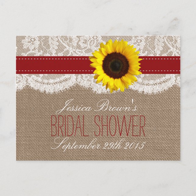 Rustic Sunflower Bridal Shower Recipe Cards (Front)