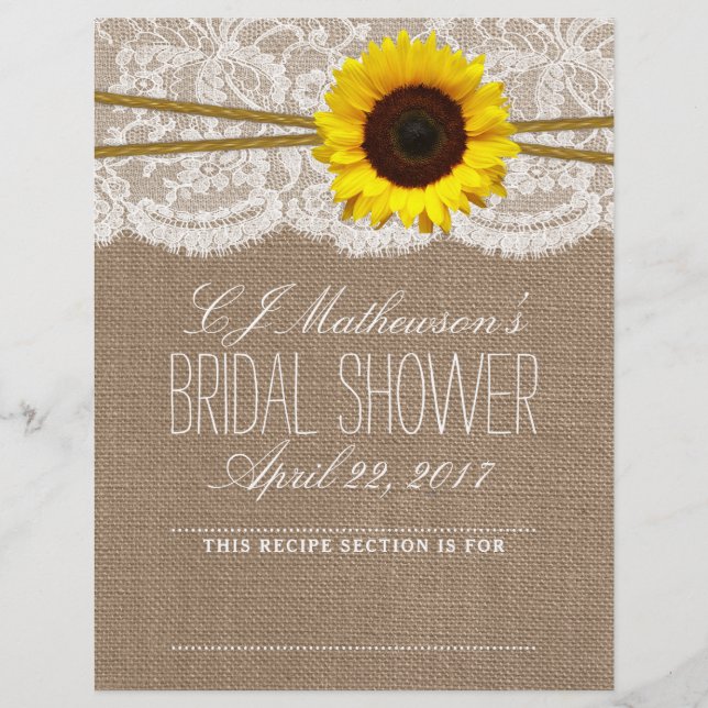 Rustic Sunflower Bridal Shower Recipe Dividers (Front)