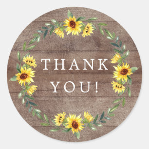 Rustic Sunflower Bridal Shower Thank You Favour Classic Round Sticker