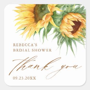 Rustic Sunflower Bridal Shower Thank You Favour  Square Sticker