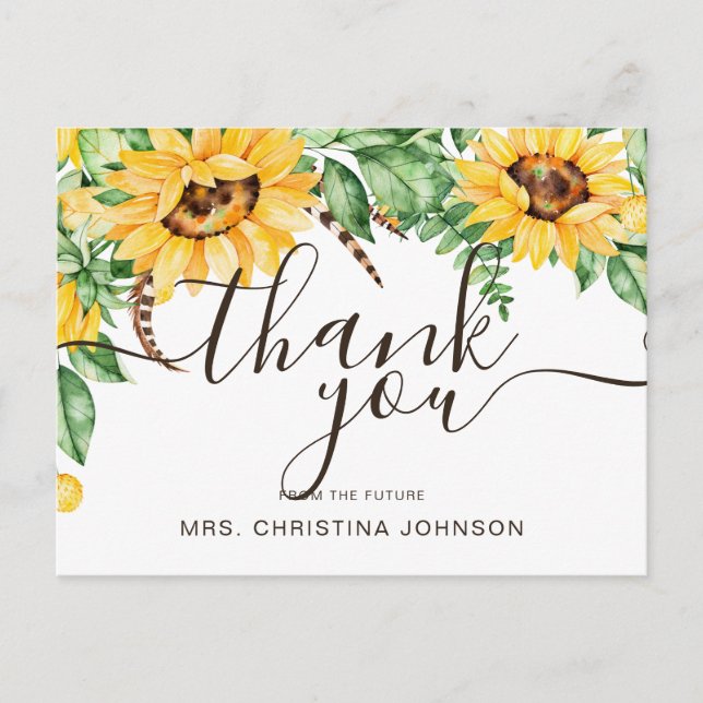 Rustic Sunflower Bridal Shower Thank You Postcard (Front)