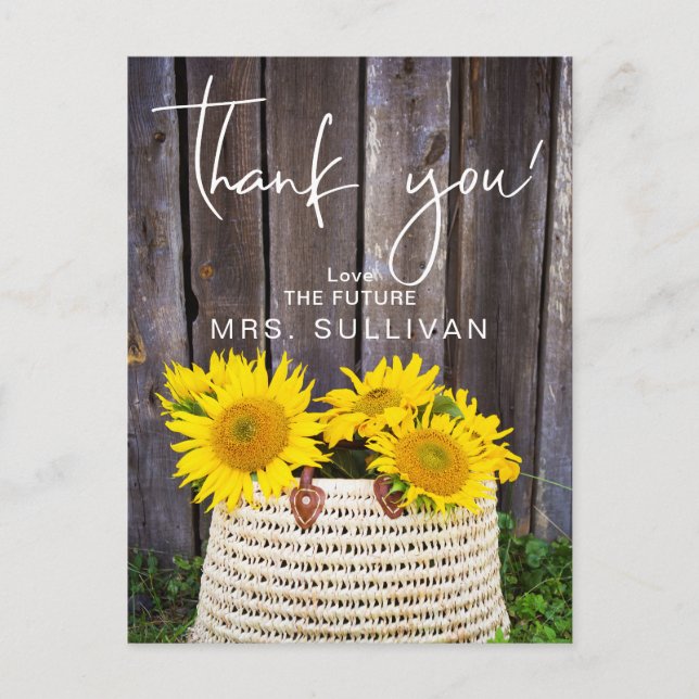 Rustic Sunflower Bridal Shower Thank You Postcard (Front)