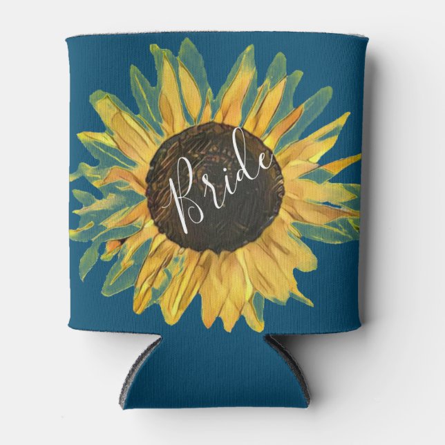 Rustic Sunflower Bride Can Cooler (Front)