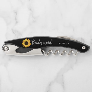 Rustic Sunflower Bridesmaid Personalised  Corkscrew