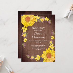 Rustic Sunflower Brown Wood Wedding Bridal Shower Invitation