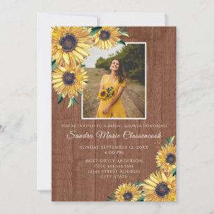 Rustic Sunflower Brown Wood Wedding Bridal Shower Invitation