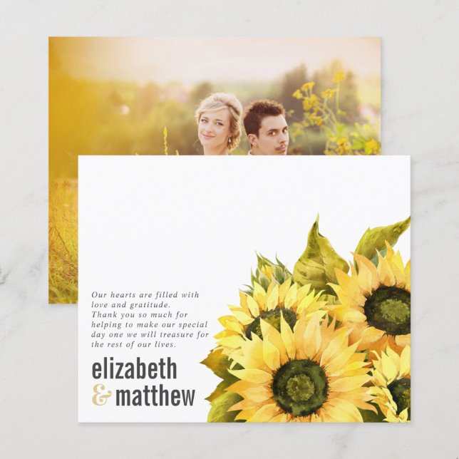 Rustic Sunflower | BUDGET Wedding Thank You Card (Front/Back)