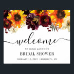 Rustic Sunflower Burgundy Bridal Shower Welcome Poster<br><div class="desc">Rustic Modern Sunflower Burgundy Rose Fall Autumn Floral Watercolor Bridal Shower Welcome Sign</div>