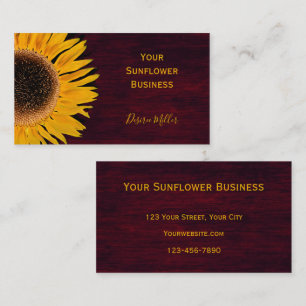 Rustic Sunflower Burgundy Country Wood Business Card