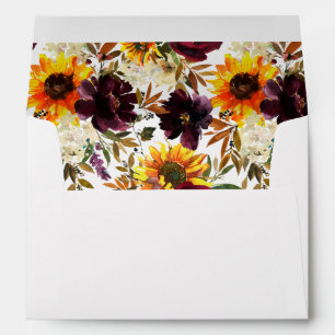 Rustic Sunflower & Burgundy, Purple Floral Envelope