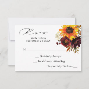 Rustic Sunflower & Burgundy, Purple Floral no Meal RSVP Card