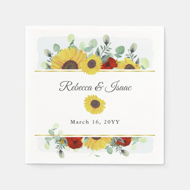 Rustic Sunflower Burgundy Red Floral Wedding Napkin (Front)