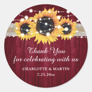 Rustic Sunflower Burgundy Red Wedding Stickers
