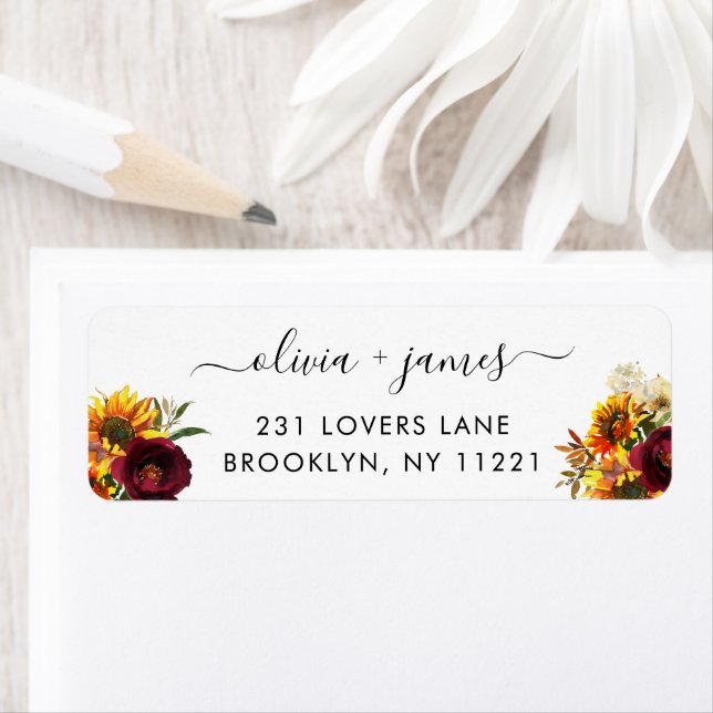 Rustic Sunflower Burgundy Rose Floral Watercolor (Insitu)