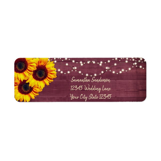 Rustic Sunflower Burgundy Wood Return Address (Front)