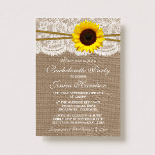 Rustic Sunflower Burlap, Lace & Twine Bachelorette Invitation