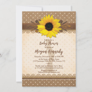 Rustic Sunflower Burlap Polka Dot Baby Shower Invitation
