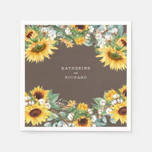 Rustic Sunflower Burst Custom Couple Names Napkin